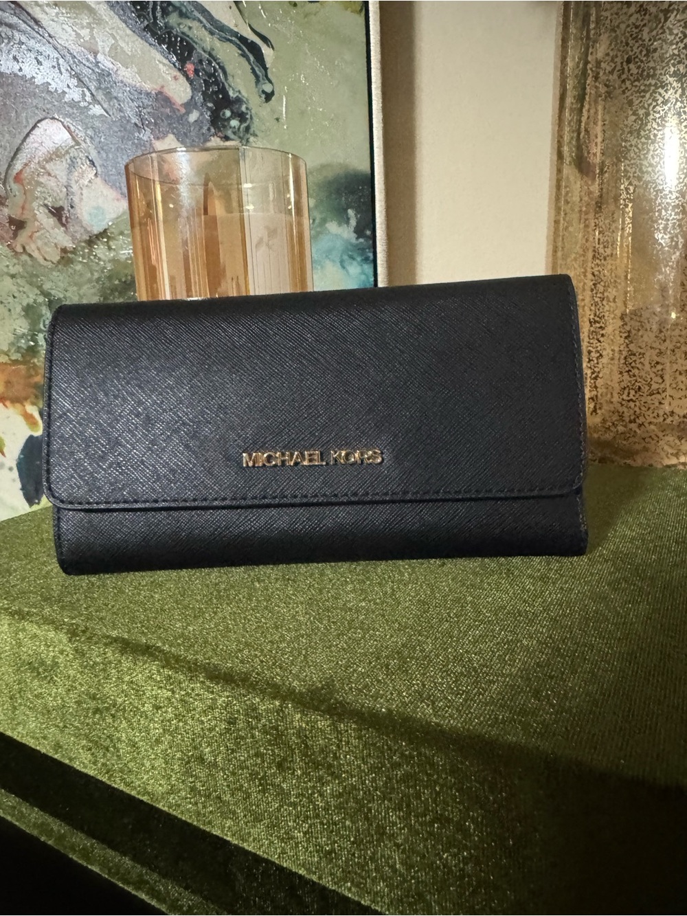 Michael Kors Black Saffiano Leather Wallet with Gold Logo